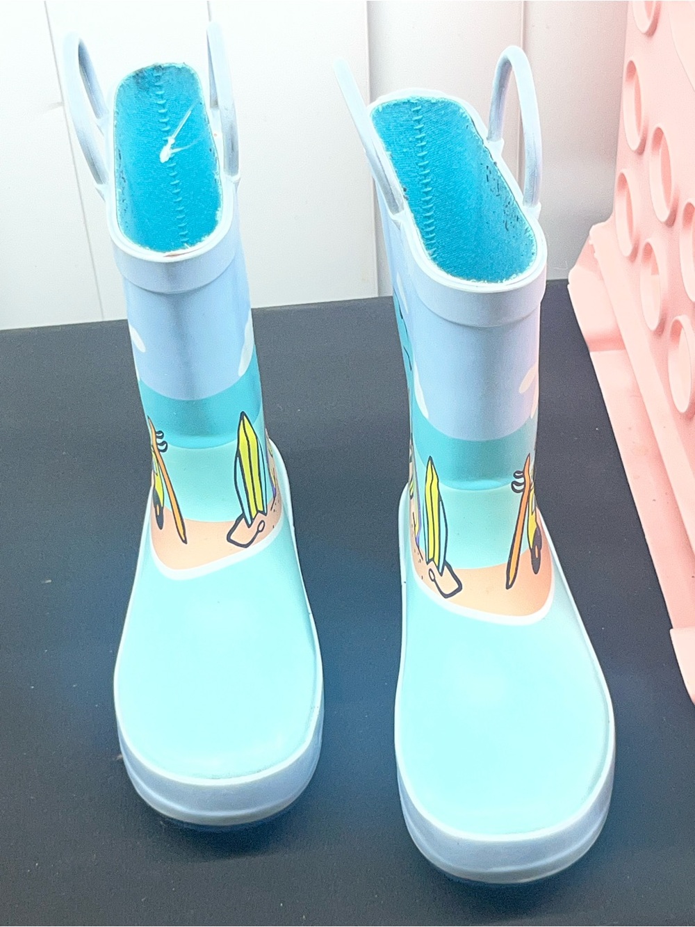 Cat & Jack Toddler "Evan" Blue Beach Scene Rain Boots Pull On Sz 12 Unisex